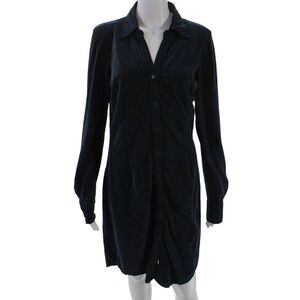 Shirt Womens Cotton Collared Long Sleeve Button Up Shirt Dress Navy Size S